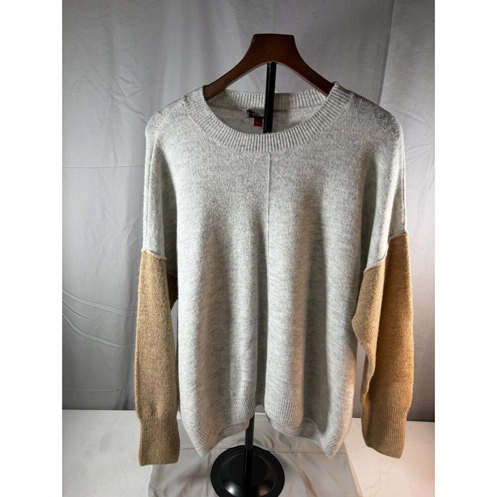 Vince Camuto Grey Camel Drop Shoulder Crewneck Sweater Oversized Large EUC